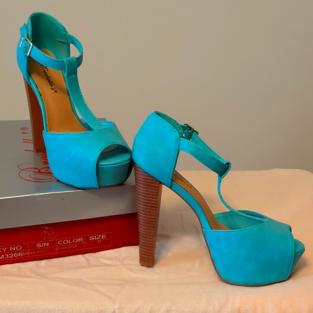 Seafoam Green Platform Strappy Heels